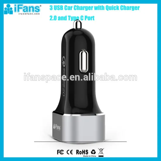 QC 2.0 Fast Charging Universal 3 USB Port Quick Car Charger 5.4A 12A Black for Samsung Tablet and HTC
