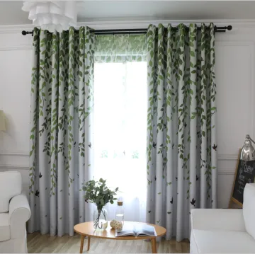 Green Leaf Printed Living Room & Bedroom Curtains: Sheer Curtain Drapes