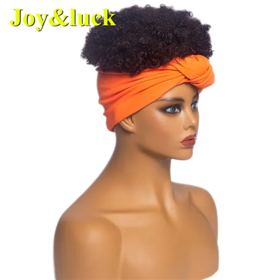 Wholesale Ladies Scarf African Hairband Natural Short Afro Kinky Curly Orange Headband Wig for Black Women Synthetic Hair Wigs
