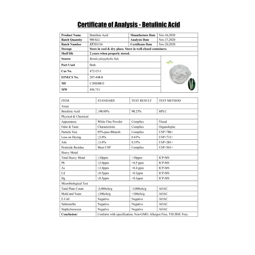 Anti-Cancer 98% Betulinic Acid Powder Top Quality