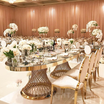 Luxury Oval Gold Metal Mirrored Glass Wedding Table Center