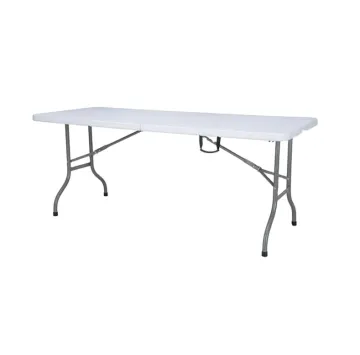 8FT 242CM Outdoor Folding Table: White Plastic Banquet, Catering, BBQ, Camping, and Picnic Table that Folds In Half