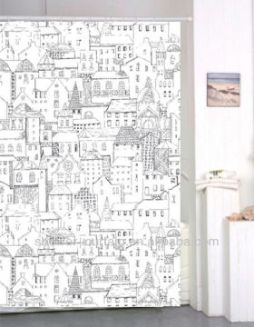 blalck and white colour shower curtain cartoon city photo