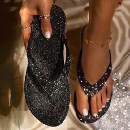 Shimmering Women's Flip Flops: Rhinestone-Encrusted Sandals and Slides for Elegant Footwear