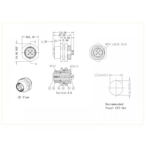 Kunci Kembali Wanita M16 D-Code Solder Jenis