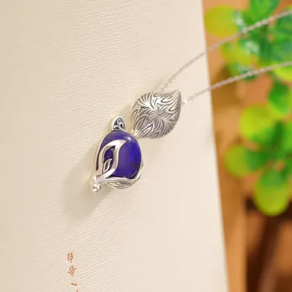 Lapis Lazuli Vintage Silver Nine-Tailed Fox Pendants
