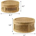 Cesto portaoggetti in rattan intrecciato a mano con coperchio