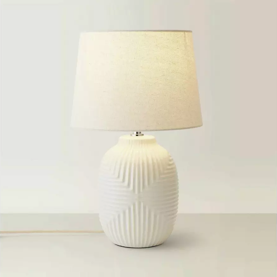 Harrison Ceramic LED Medium Geometric Ribbed Gloss Table Lamp- White (3)