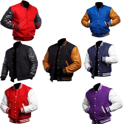 Custom Men's Premium Classic Button Vintage Baseball Letterman Genuine Leather Varsity Jacket