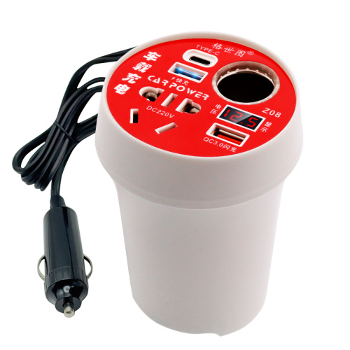 Cup Holder Car Power Inverter 12V/24V to 220V with QC3.0 Type - C