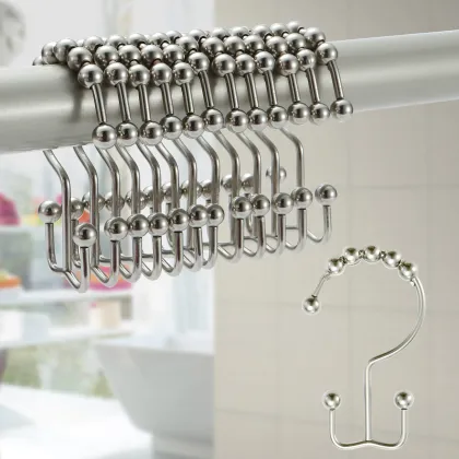 Adjustable Antirust Metal Sliding Curtain Shower Hook Set
