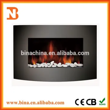 2015 wall mounted Curved decor flame pebble electric fireplace heater