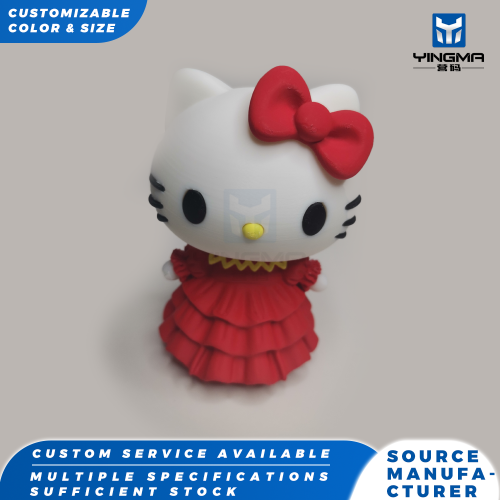 3D Baskılı Kırmızı Elbise Hello Kitty Heykelciği