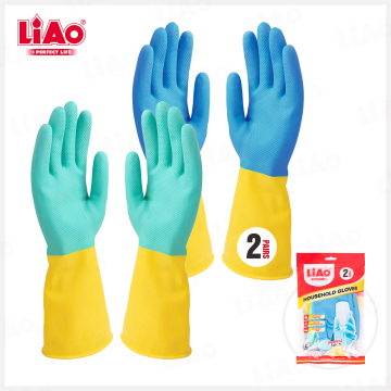 LiAo Household Gloves – 2 Pairs/Pack, Blue + Green