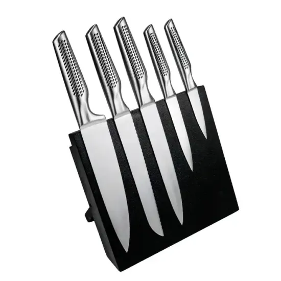 New 5-Piece Kitchen Knife Set with Innovative Stainless Steel Handles and Attractive Magnetic Knife Strip