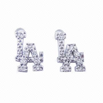 Crystal Stud Earrings, Made of Brass and Crystals, OEM and Small Orders are Accepted