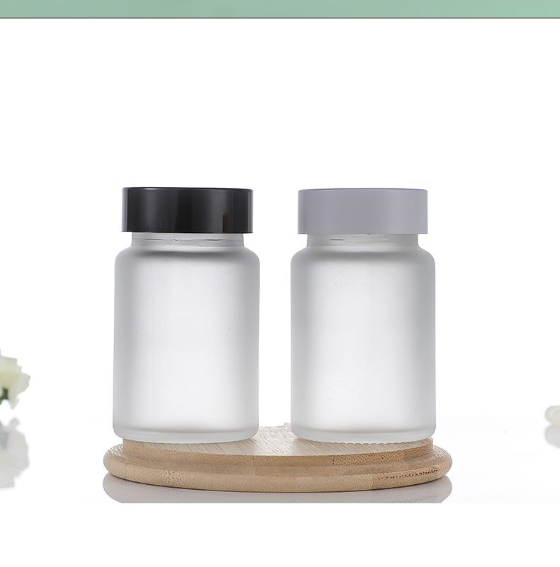 Wide Mouth Clear Frosted Pill Capsule Glass Bottle