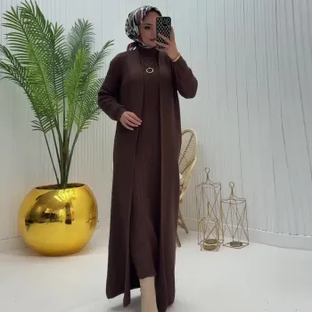 PROMISTAR Autumn New European American Muslim Lazy Style Slim Robe Two-Piece Set