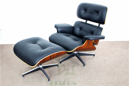 Rosewood Black Genuine Leather Chaise Lounge Chair for Living Room