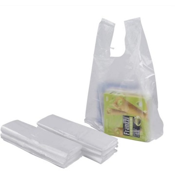 Supermarket Plain Grocery Carrier Plastic T-Shirt Shopping Bag with Handles
