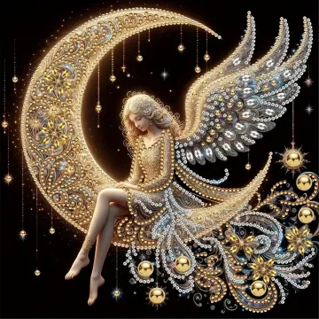 5D Diamond Painting Kit - Moon Wings Goddess Design Canvas Portrait for Beginners