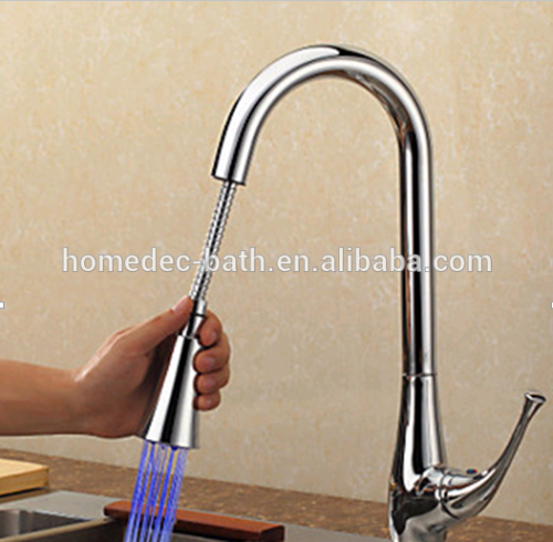 Cheap price chrome plated brass led pull out kitchen faucet