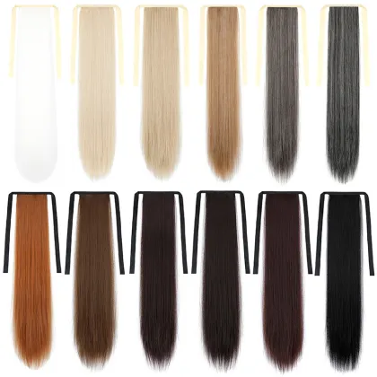 Ainizi High Quality Super Soft 60cm Long Straight Matte Synthetic Hair Bandage Ponytails for Women
