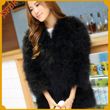 Newest Customized Tukey Fur Women Coat Solid Coat Fur Trim