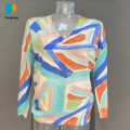 Aktif Baskılı Kontrast Renkli Soyut Sanat Gömlek