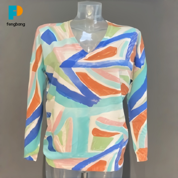 Aktif Baskılı Kontrast Renkli Soyut Sanat Gömlek
