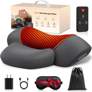3 in-1 Cordless Neck Massager Pillow with Heat, Vibration, Remote Control