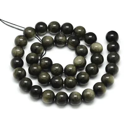 Pandahall 8mm Natural Round Golden Sheen Obsidian Beads: Unique Gemstone Jewelry Supplies