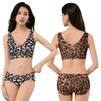 Seamless Ice Silk Bra: Fashionable Leopard Print Comfortable Underwear