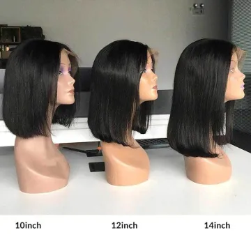 Cheap Price Black Short Wigs Raw Peruvian Bob Wig, Cheap Bob Wigs Human Hair Lace Front, 8-14 Inch Glueless Bob Wigs With Bangs