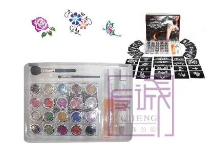 15 Colors Temporary Glitter Tattoo Kit With Brushes, Glue, Stencil