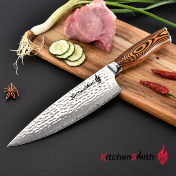 Hammered chef knife with High hardness and Lasting sharpness