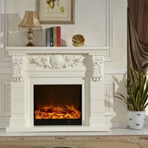 Custom Carved Indoor White Wood Mantel Electric Fireplace