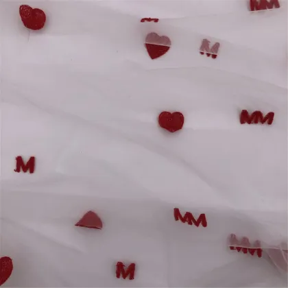 Heart and Letter Embroidery Swiss Diamond Mesh Tulle