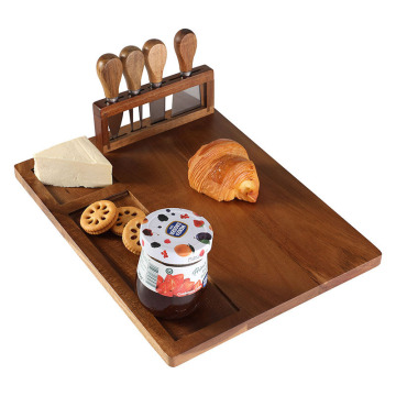 Rectangular Acacia Wood Cheese Board Set with 4pc Knife Kit