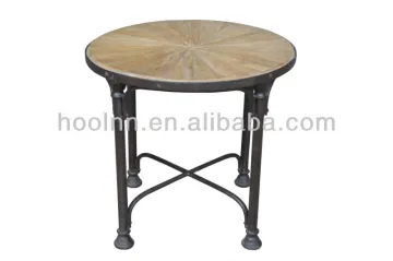 French industrial side table with recycle elm top