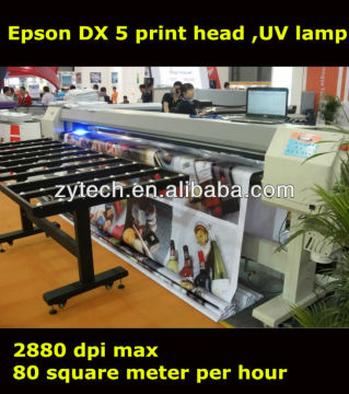 ZY UVE economical series flatbed printer with the DX5 print head and UV lamp 1.8m/2.5m/3.2m with eco solvent inks