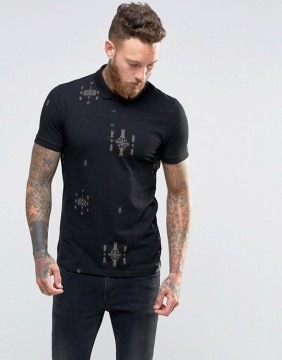 Hot Sale Guangzhou Factory Custom Short Sleeve Button Placket Black Men's 100% Cotton Pique 200g Casual Printed Polo T-Shirt