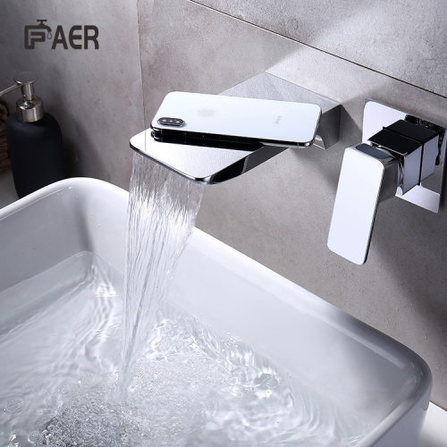 Double Hole Faucet Wall Mounted Chrome Finish Single Lever Mixer Tap Supplier