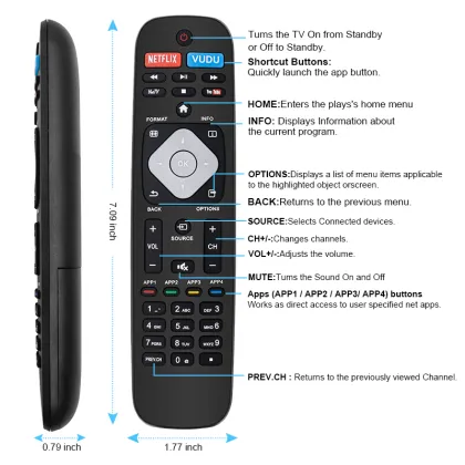 NH500UP Infrared Ray Remote Control Replacement for Philips Smart LED 4K Ultra HD Android LED F7 TV