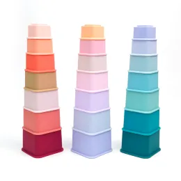 Colorful Square Silicone Stacking Cups Nesting Blocks Toys
