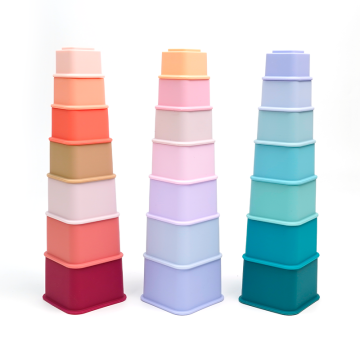 Jucării pătrate colorate din silicon pentru stivuire cu blocuri de cuib