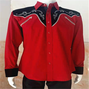 Contrast Suede Men's Embroidery Charro Cowboy Shirts
