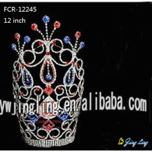 12 Inch Colored Rhinestone Pageant Crown For Sale