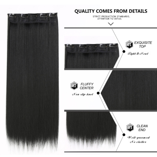 Alileader Good Quality Straight Heat Resistant Synthetic 5 Clips In Hair Extension 24 Inch One Piece Hair Extensions