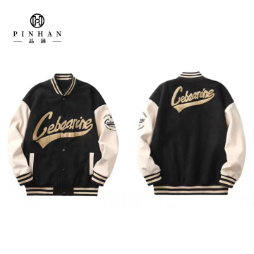 Pria Musim Semi Musim Gugur Jaket Varsity Suede dengan Logo Patch Sulaman Chenille - Mantel Baseball Olahraga Tahan Angin